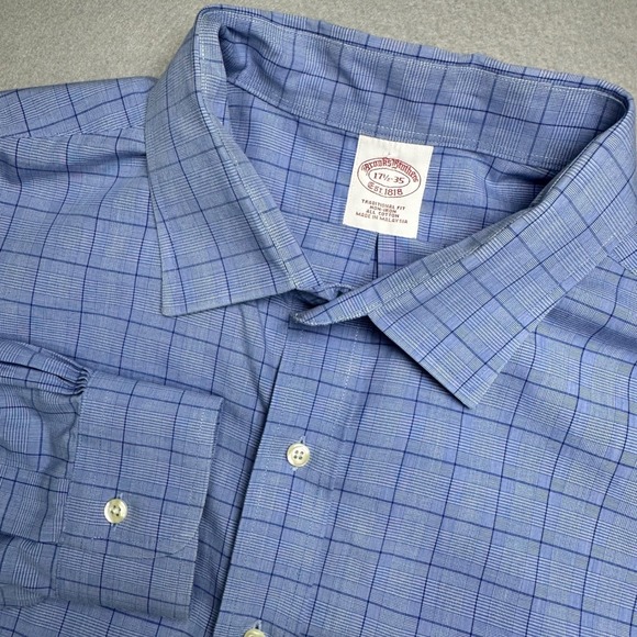 Brooks Brothers Other - Brooks Brothers Button Down Shirt Mens 17.5-35 Blue Grid Traditional Non-Iron